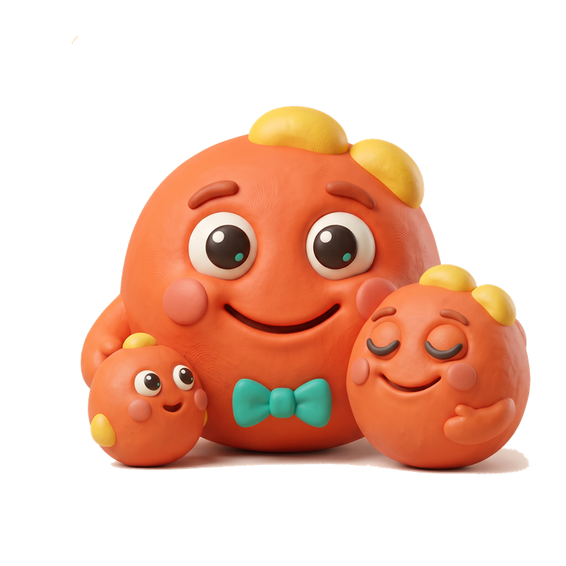 Mascotes LetsPop abraçados em família, adulto e duas crianças